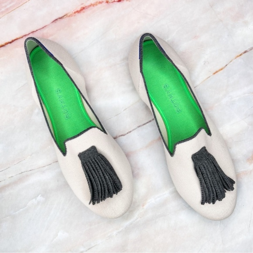 Rothy’s Merino Tassel Loafer Size 6 Limited Edition White Grey Retired NEW